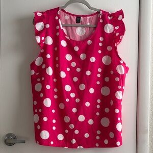 SHEIN Pink Polka Dot  Ruffled Sleeve BOHO Top SZ 2XL